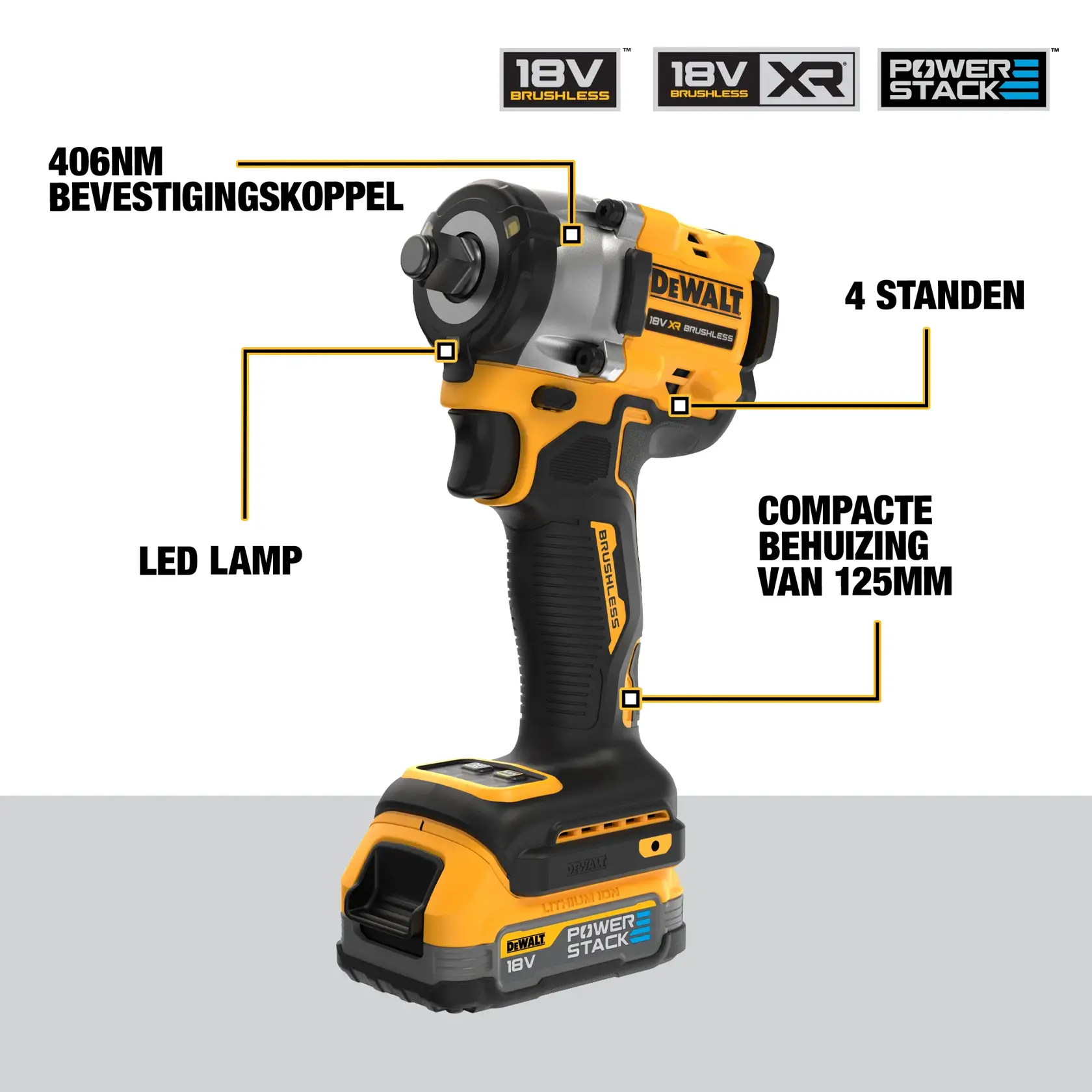 18V XR Brushless 1/2" Compacte Slagsmoersleutel met frictiering aansluiting