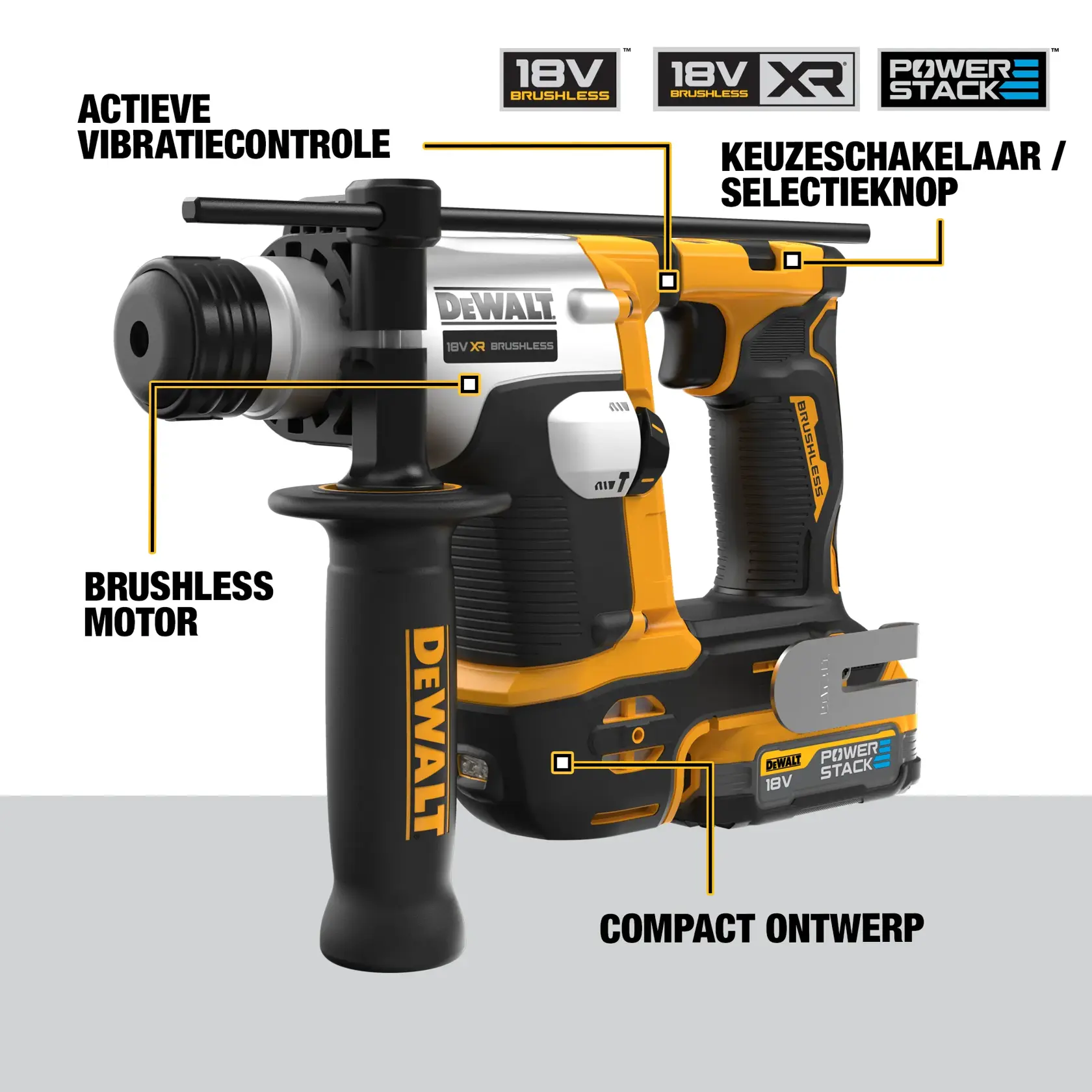 18V XR Brushless Compact 16mm SDS Plus boormachine - 2 X POWERSTACK™ Compact