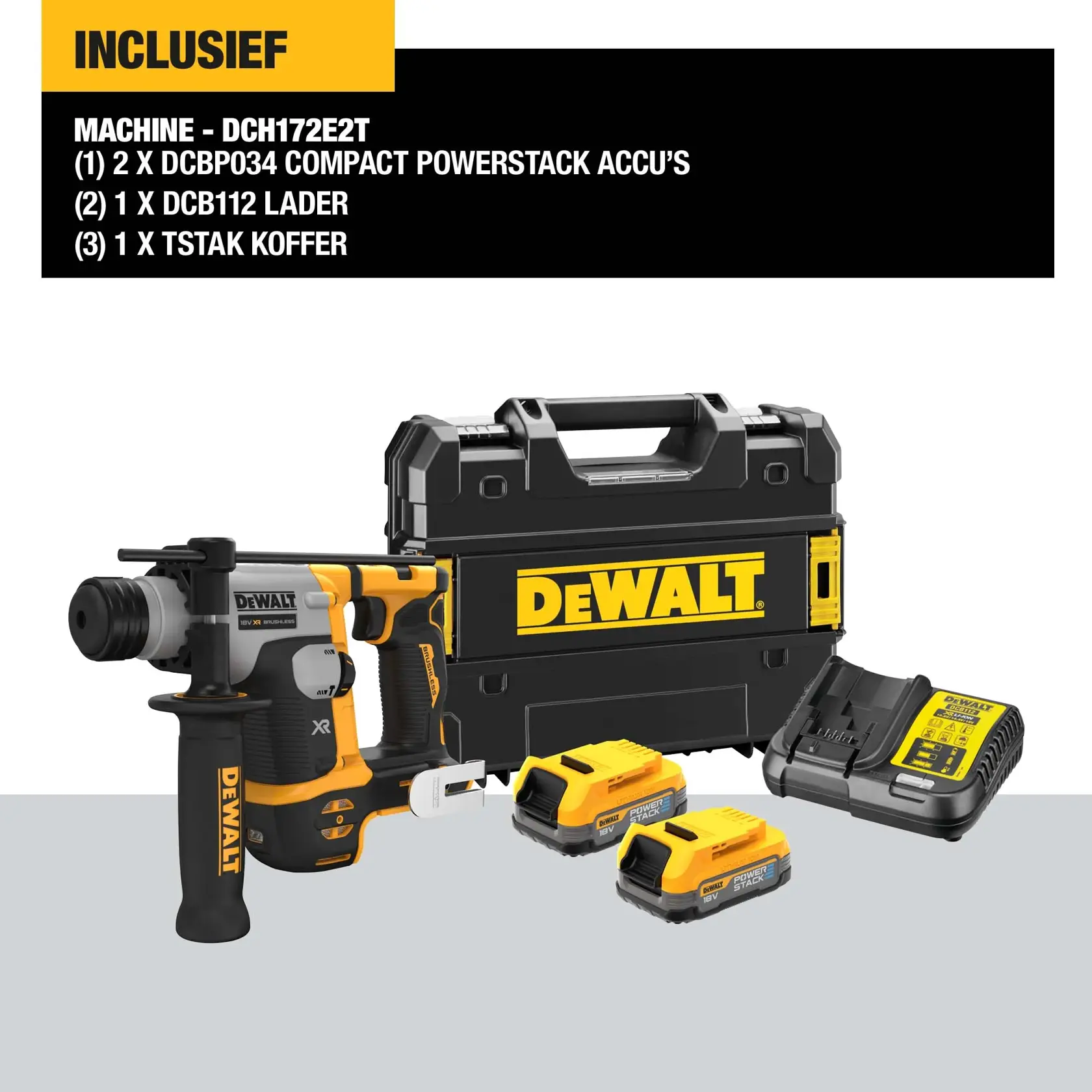 18V XR Brushless Compact 16mm SDS Plus boormachine - 2 X POWERSTACK™ Compact