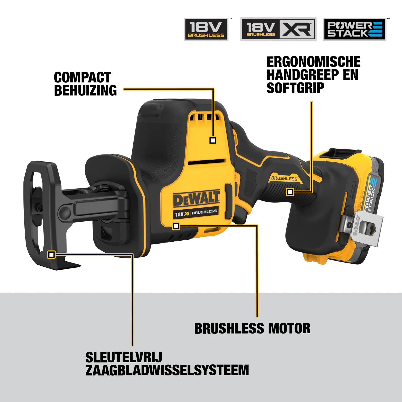 18V XR Brushless Sub Compact Reciprozaag - 1 X POWERSTACK™ Compact
