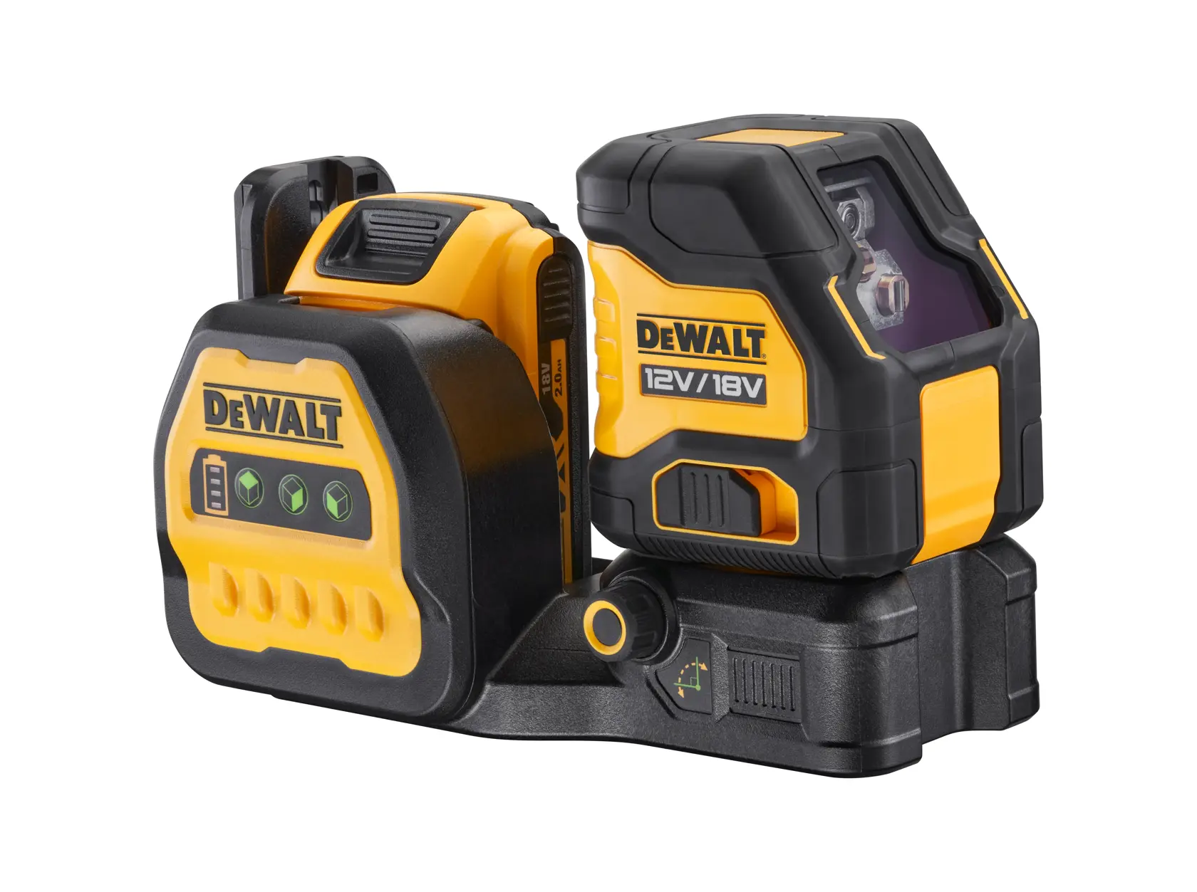 DEWALT Photography device, SKUs DCE088D1G18-QW and DCE088D1G18 shown, yellow and black design.