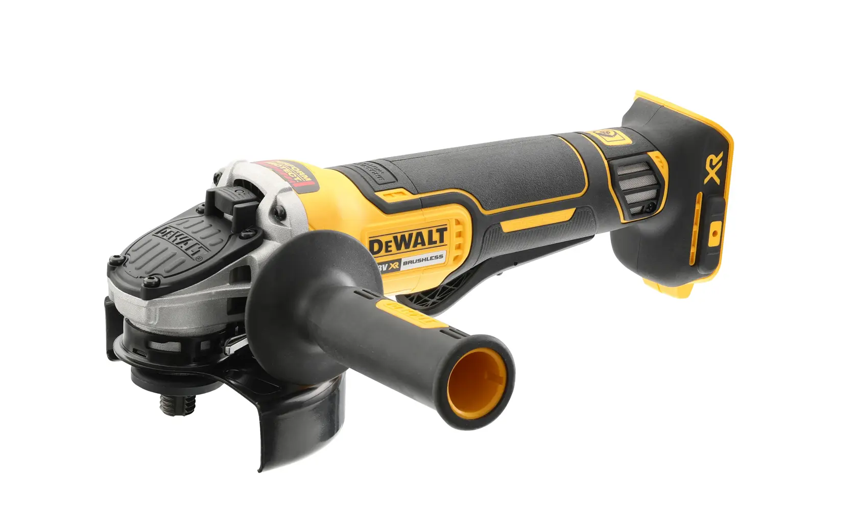 DEWALT angle grinder DCG406NT, DCG406NT-XJ tool, shown for photography product category, black and yellow design.