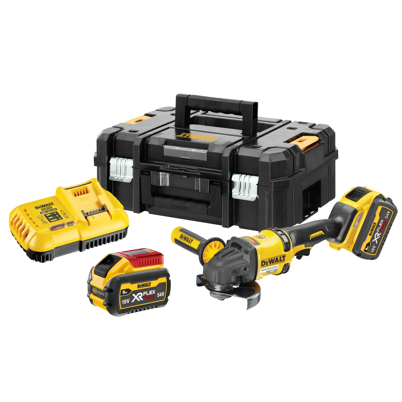54V XR Flexvolt Haakse slijper 125mm - 2x 9.0Ah accu's en snellader