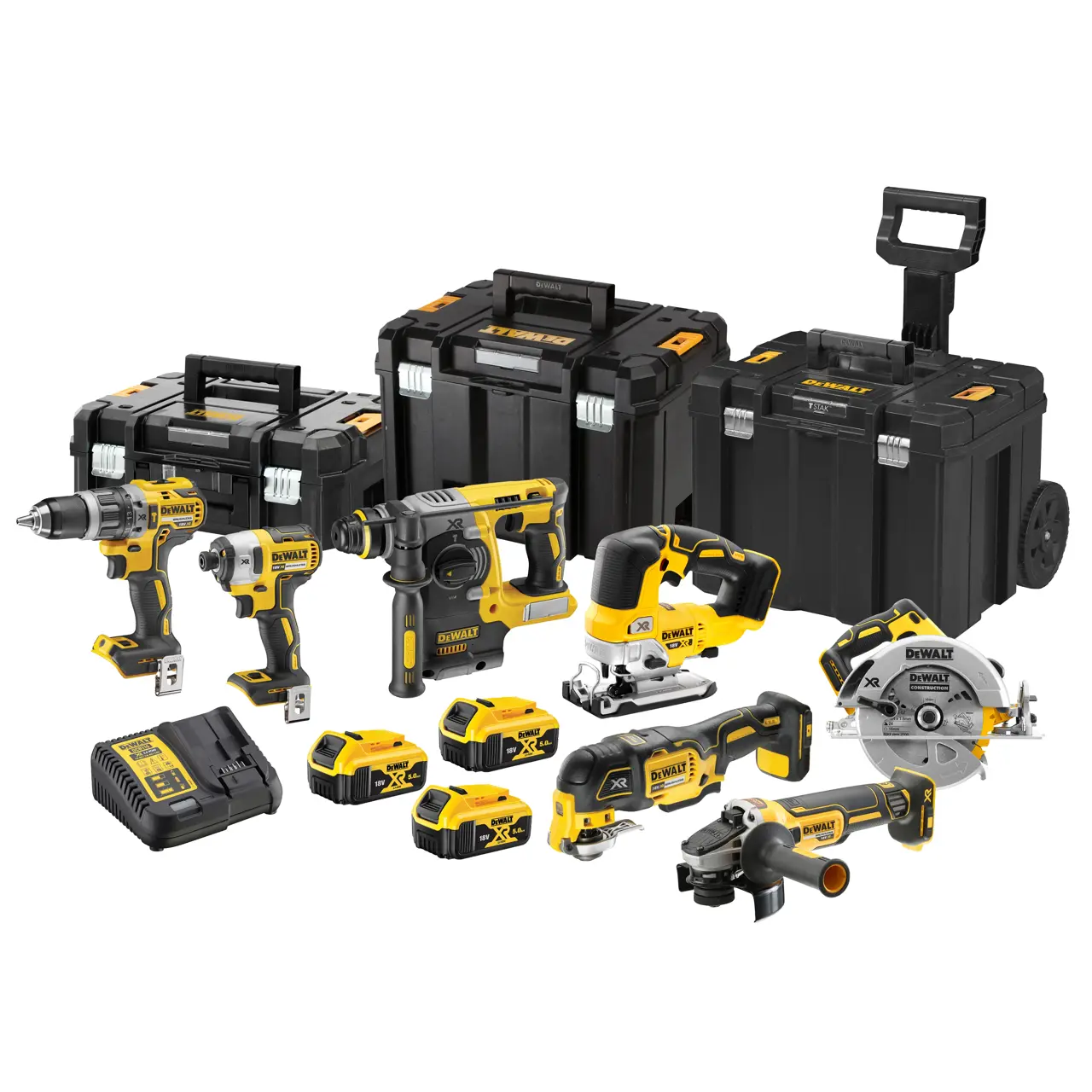 18V XR Brushless 7-delige voordeelset in TSTAK + trolley case 3x 5.0Ah