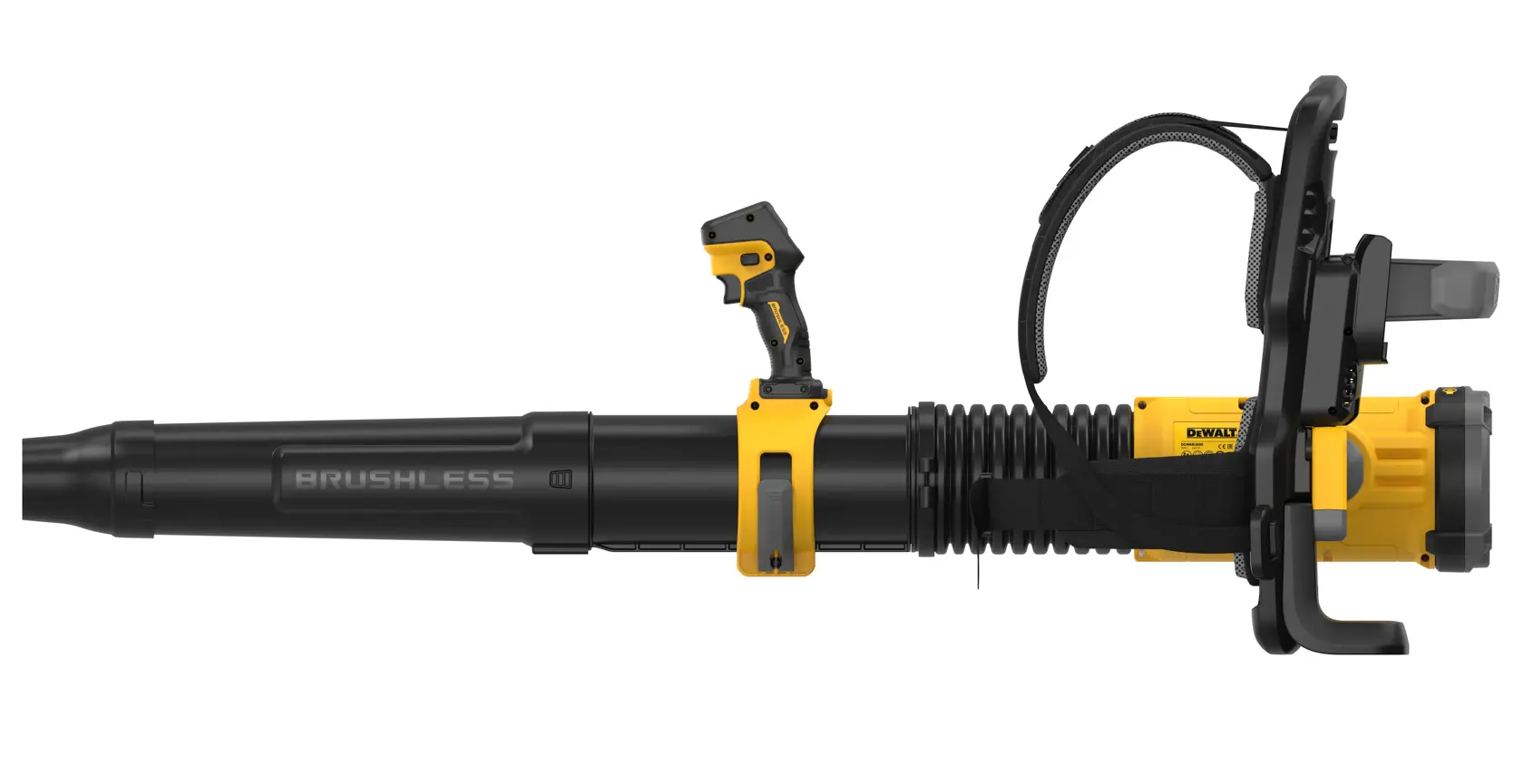 Soplador DEWALT DCMBBL800N-XJ, DCMBBL800N, brushless, amarillo y negro, vista lateral.
