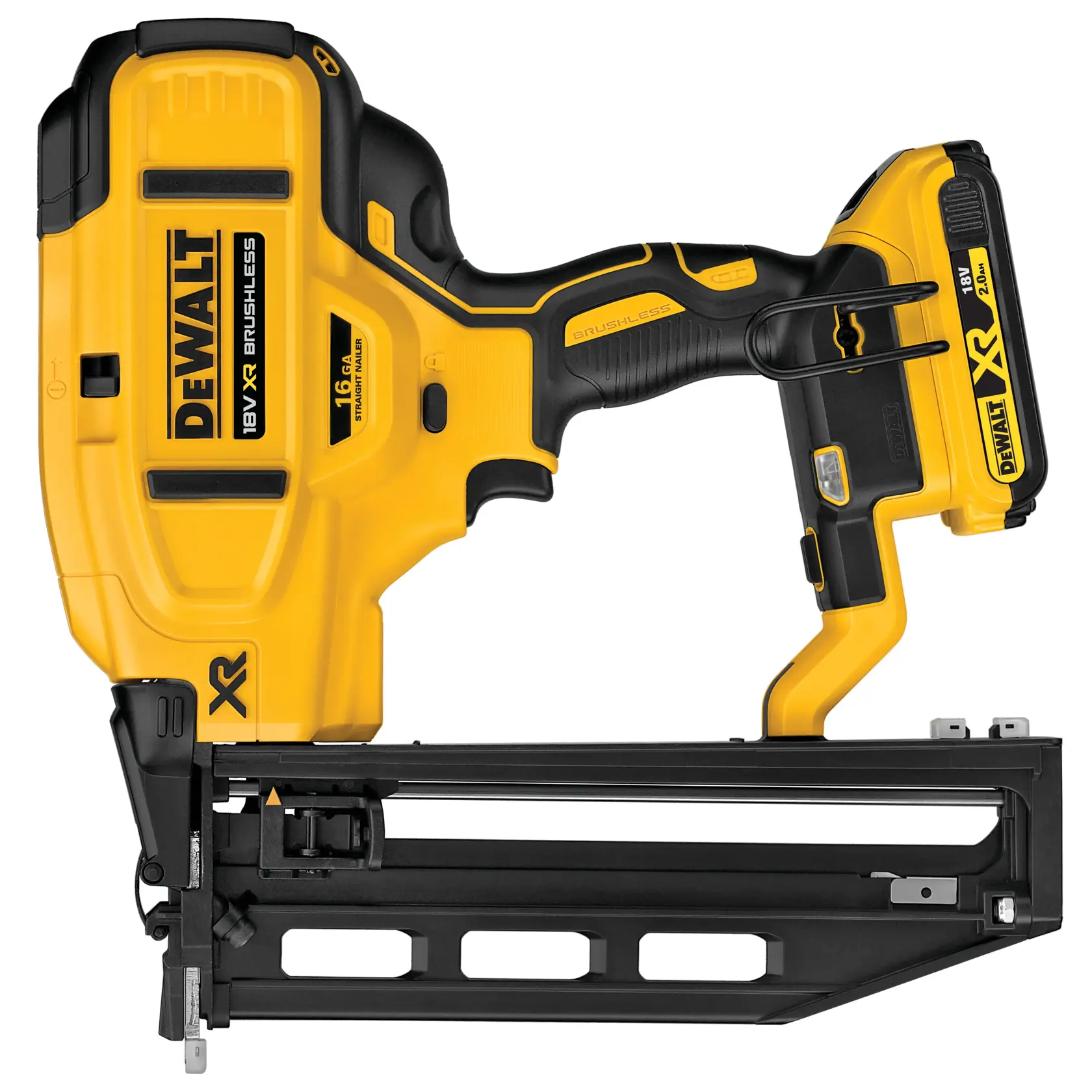 18V XR Brushless Afwerktacker 1,6mm 16Ga (recht magazijn) 2x 2.0Ah standaard koffer