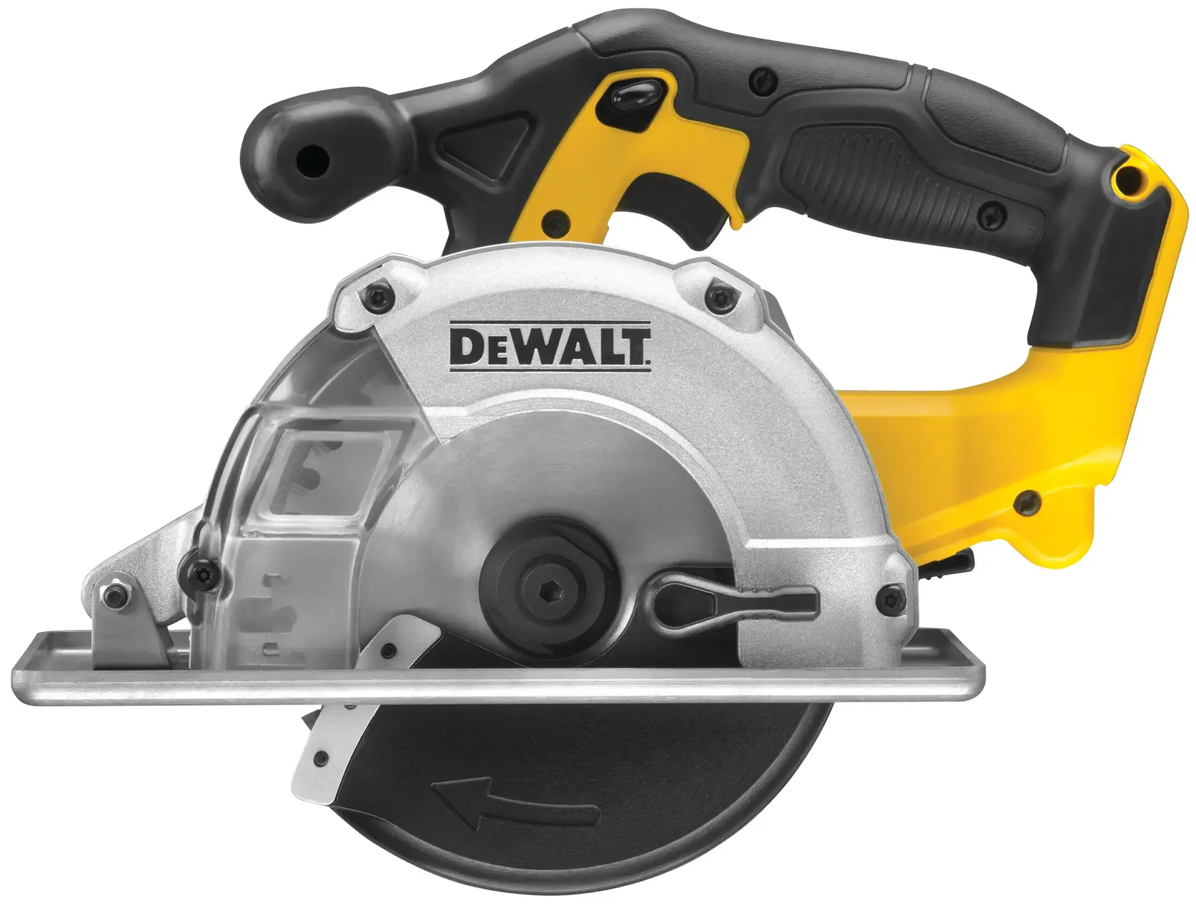 DEWALT circular saw, product SKUs DCS373N-XJ and DCS373N, photography category, shown in profile view.