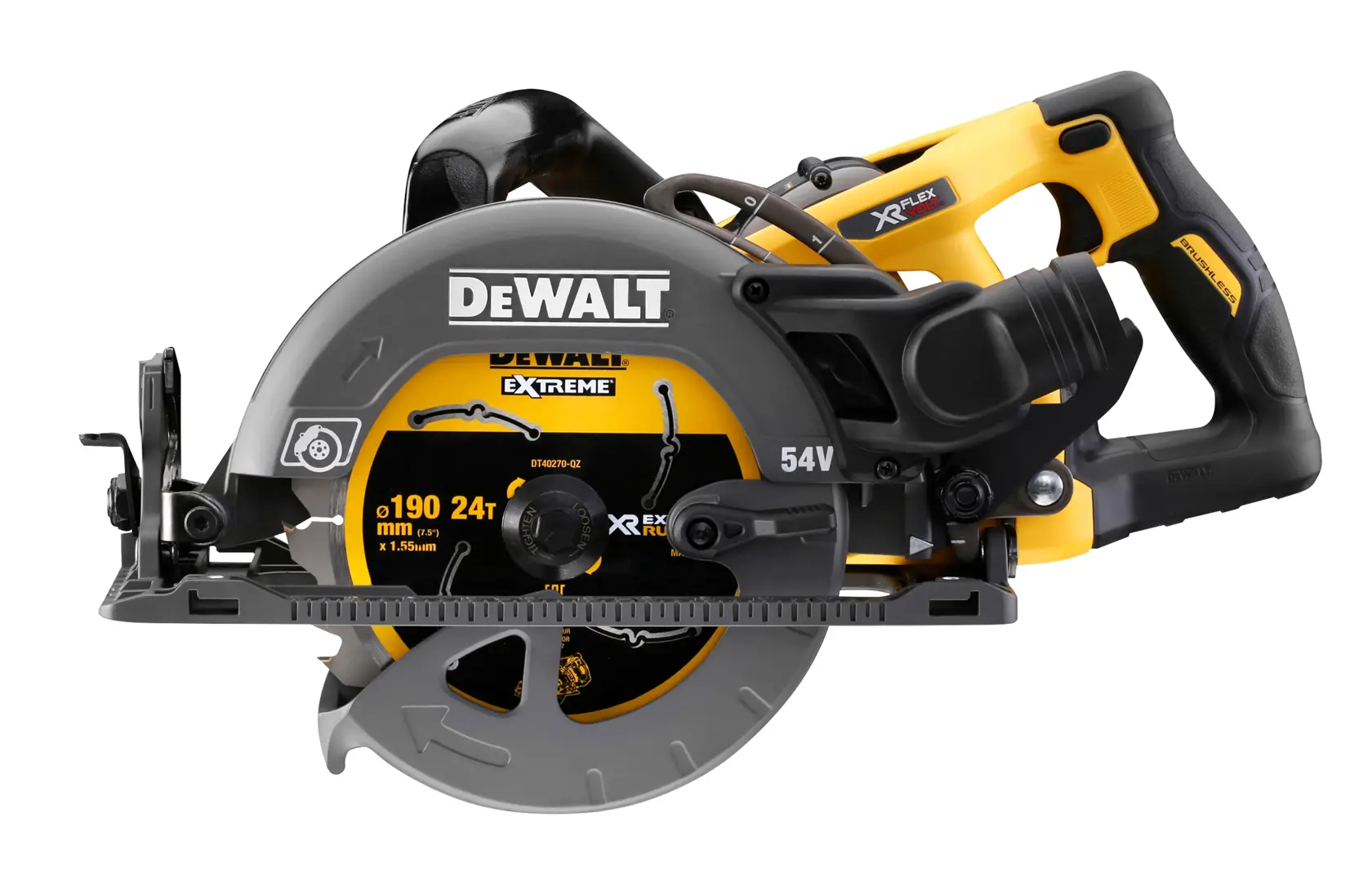 54V XR Flexvolt 190mm Cirkelzaag met hoog koppel (zaagblad met ruitvormig asgat) - 2x 6.0Ah accu en snellader