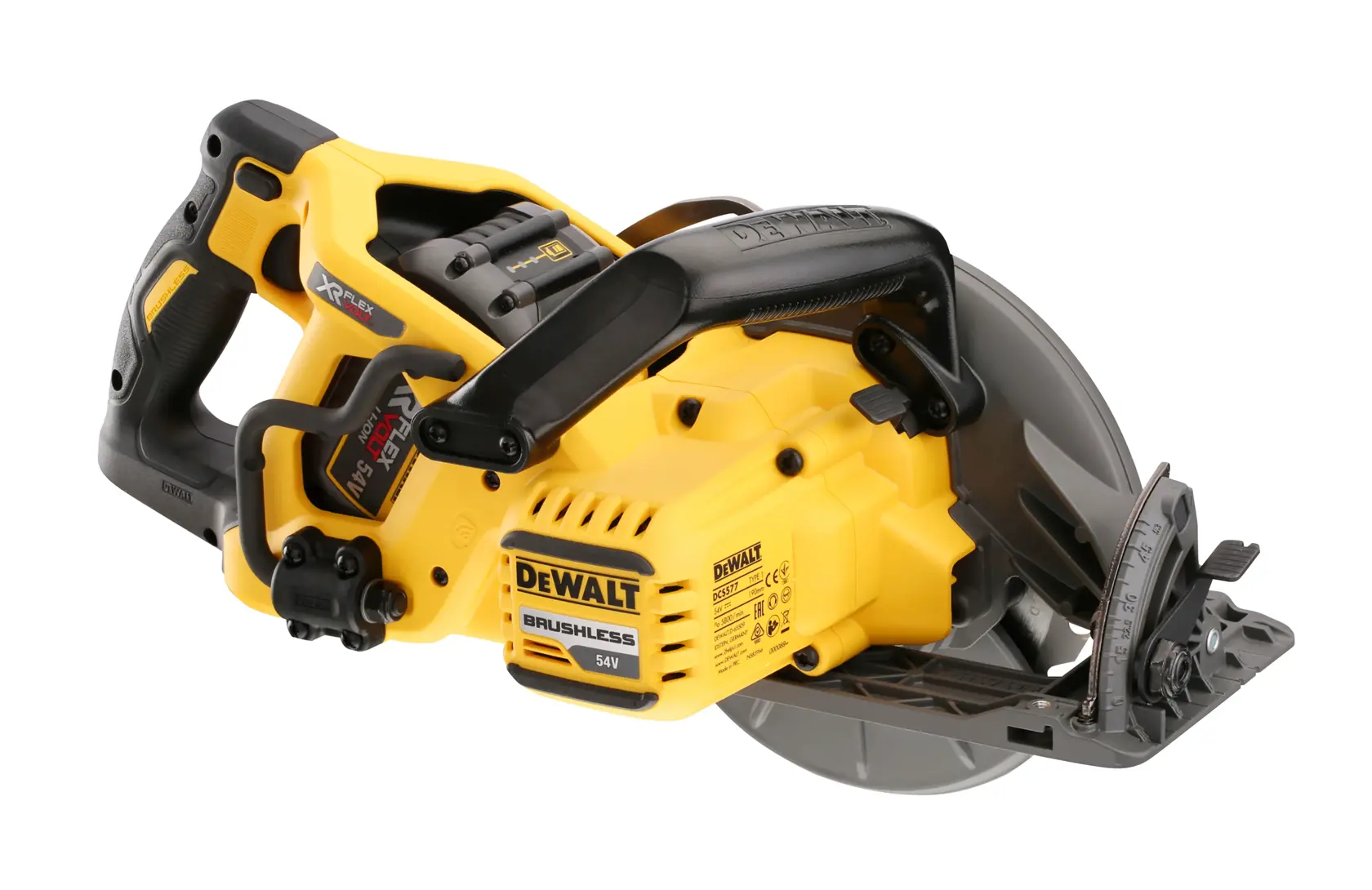 54V XR Flexvolt 190mm Cirkelzaag met hoog koppel (zaagblad met ruitvormig asgat) - 2x 6.0Ah accu en snellader