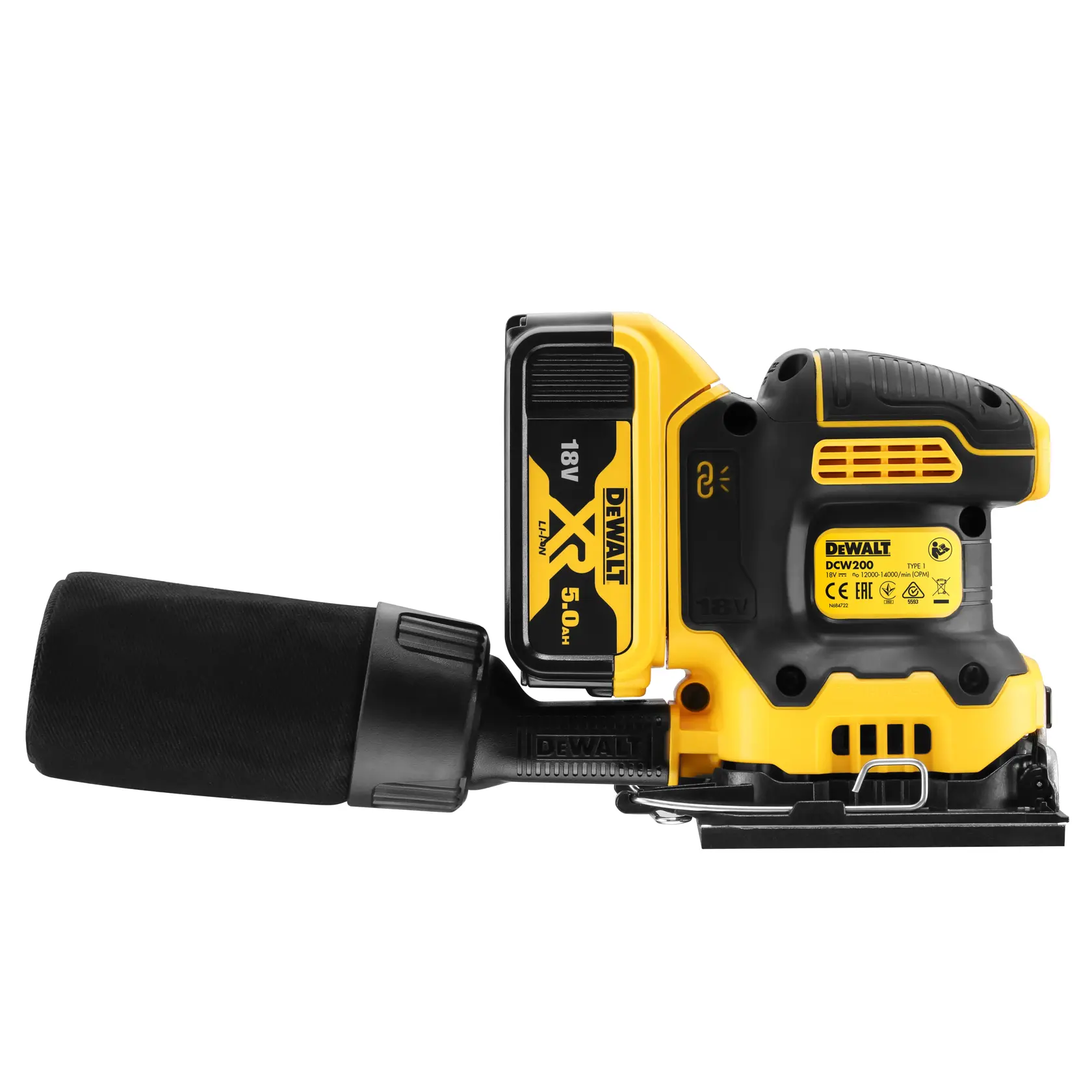 18V XR Brushless 1/4 vel Vlakschuurmachine + 2x 5.0Ah in TSTAK®