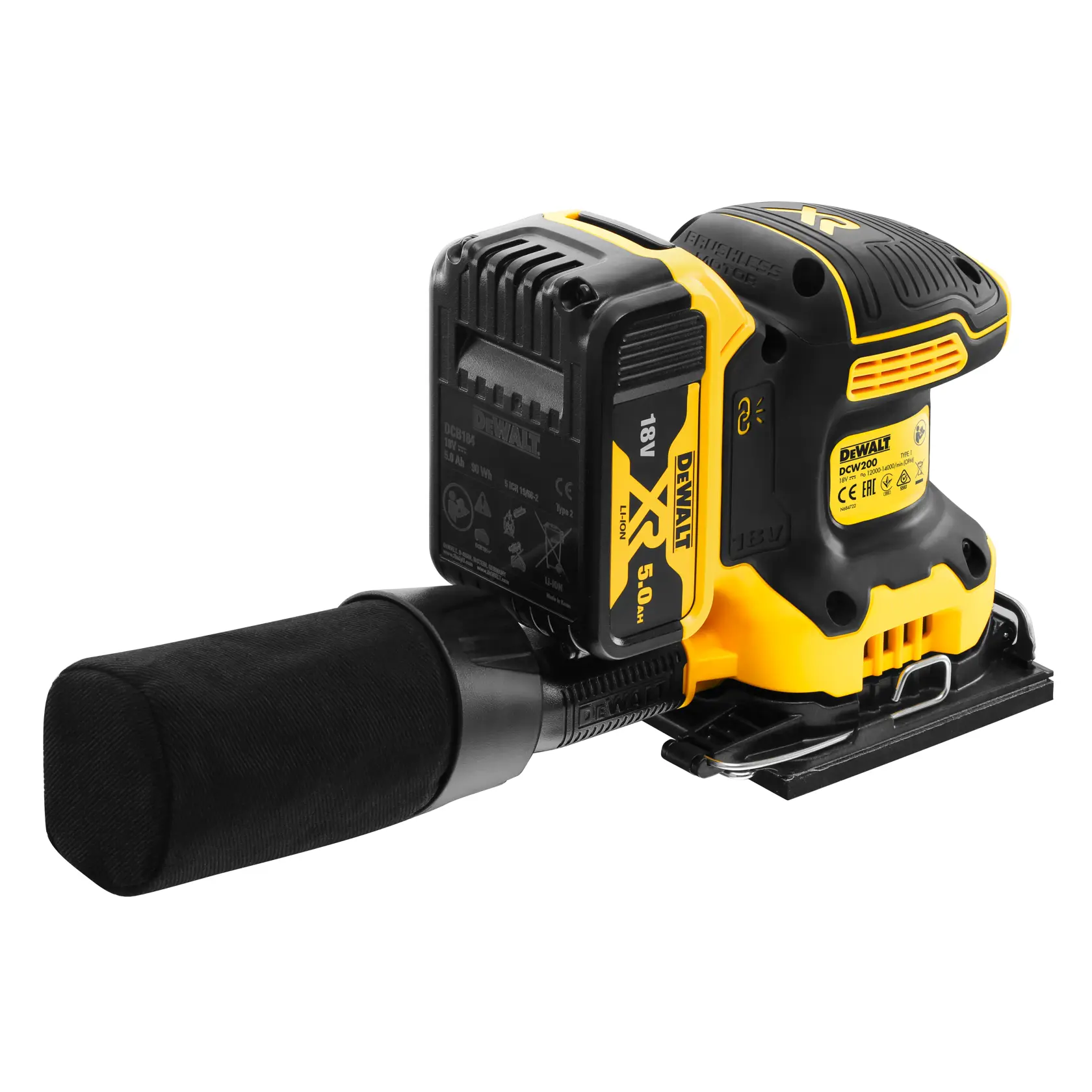 18V XR Brushless 1/4 vel Vlakschuurmachine + 2x 5.0Ah in TSTAK®