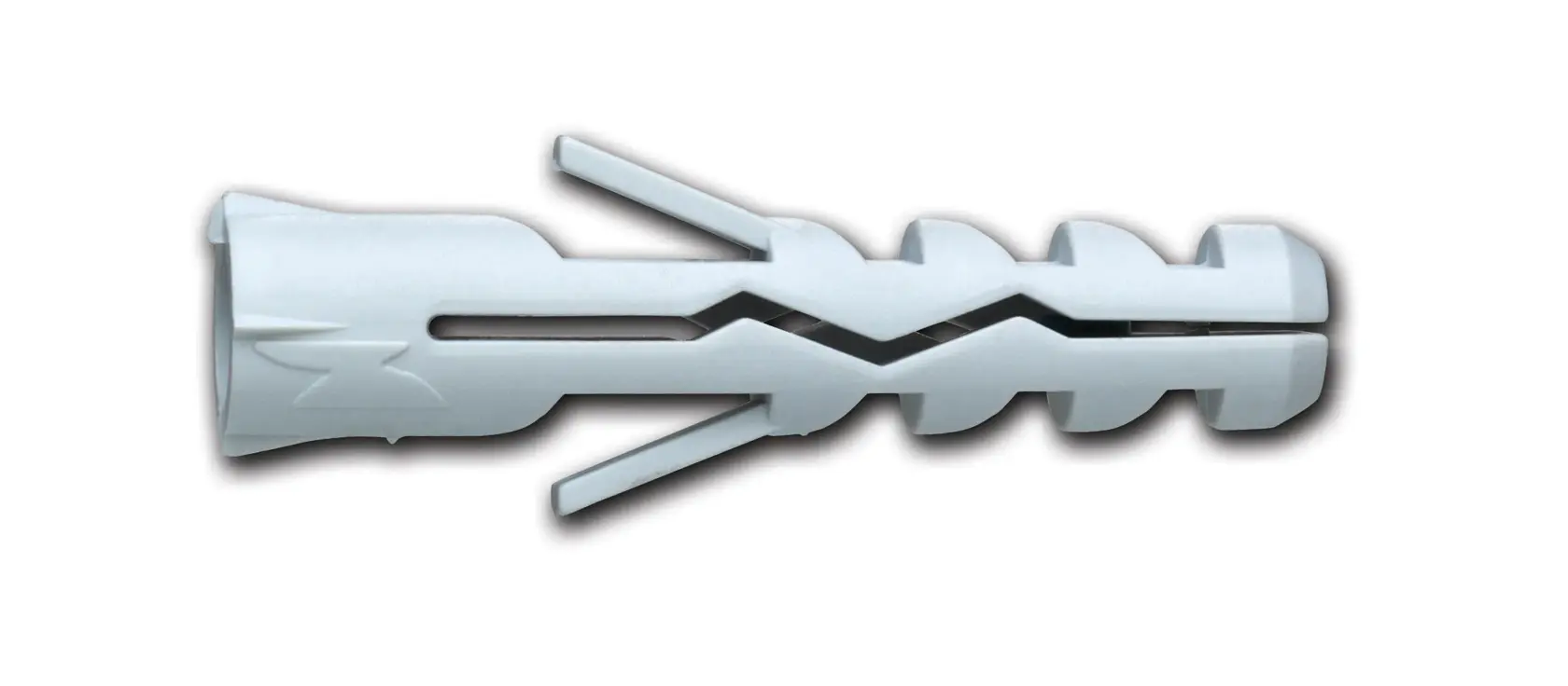A grey plastic wall plug for securing screws, shown isolated on a white background.