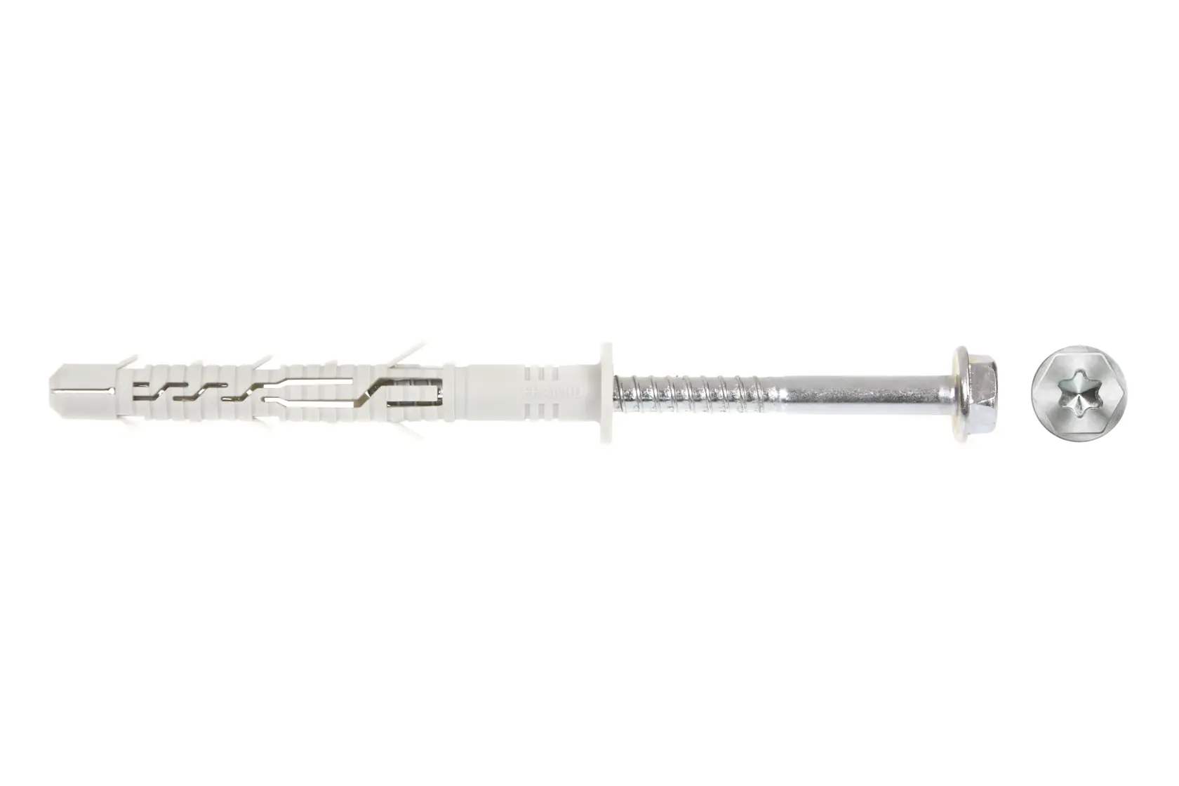 A DEWALT wall plug with screw and washer, suitable for secure mounting in masonry or concrete surfaces.