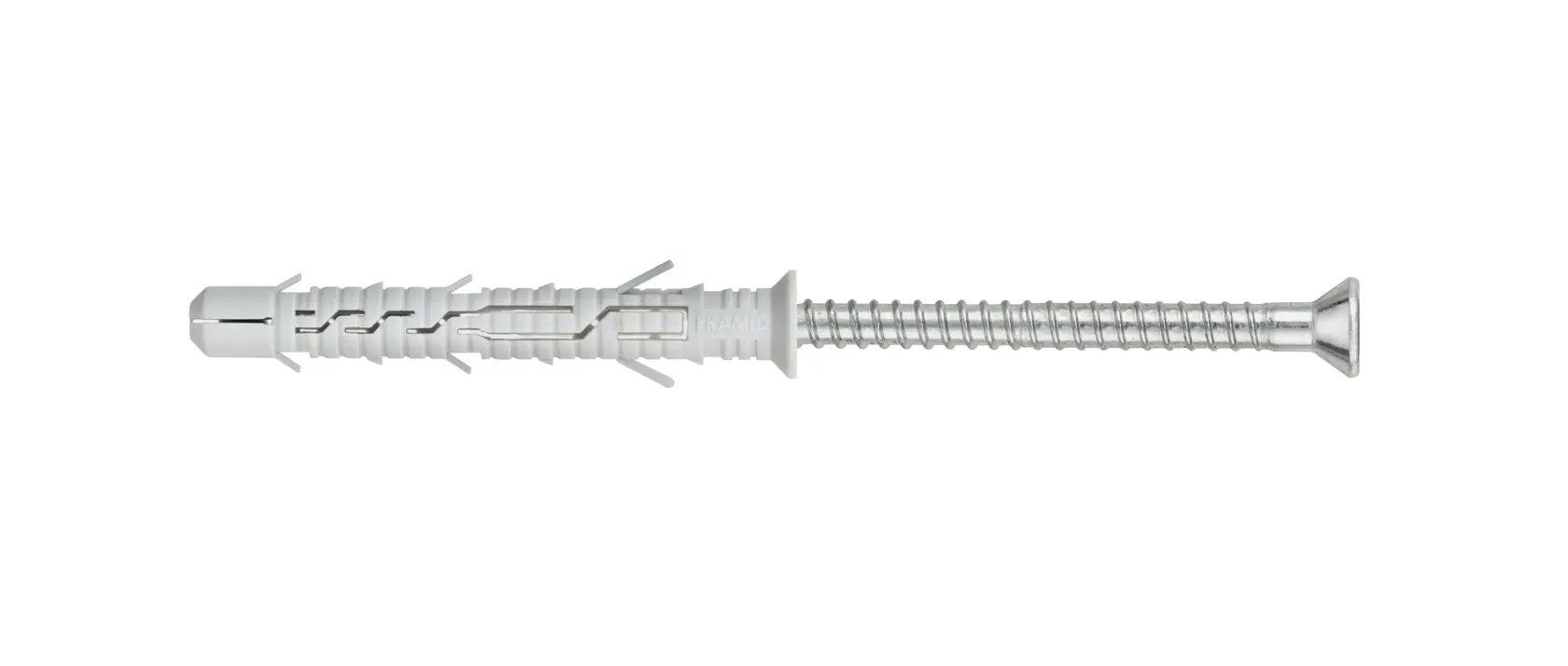 A DEWALT frame fixing screw and plastic wall anchor shown on a white background.