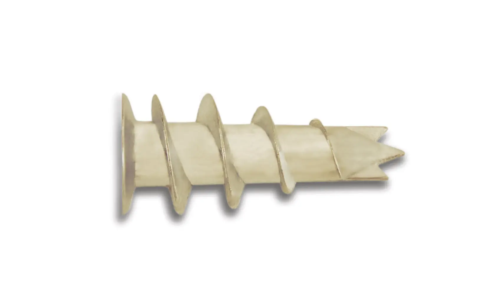 A single metal wall anchor with a spiral thread and pointed tip, shown on a white background.