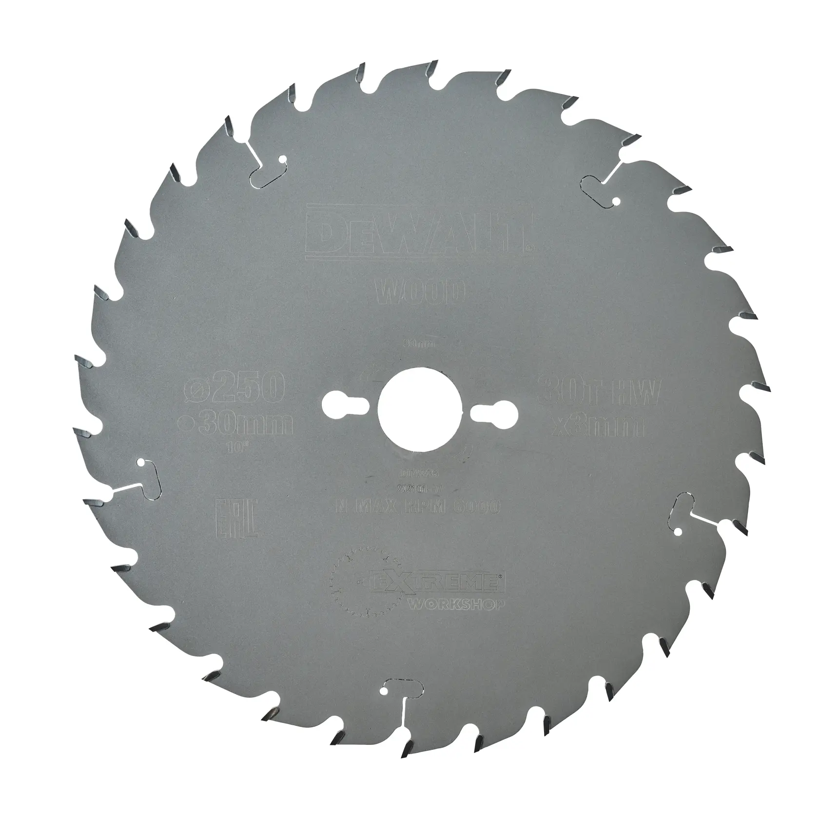 DEWALT DT4226 circular saw blade for wood, with sharp teeth and central mounting hole.