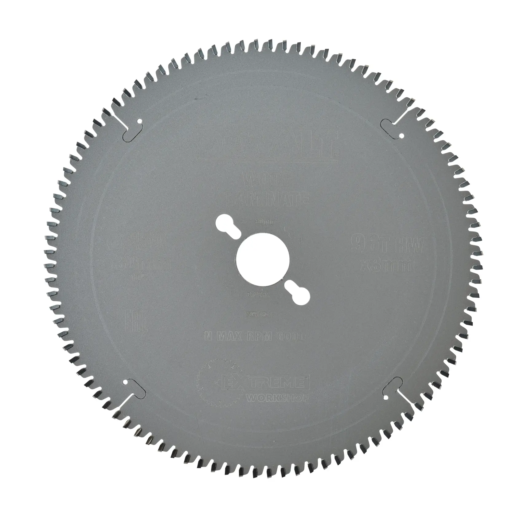 DEWALT DT4282 circular saw blade with fine teeth for wood and laminate cutting.