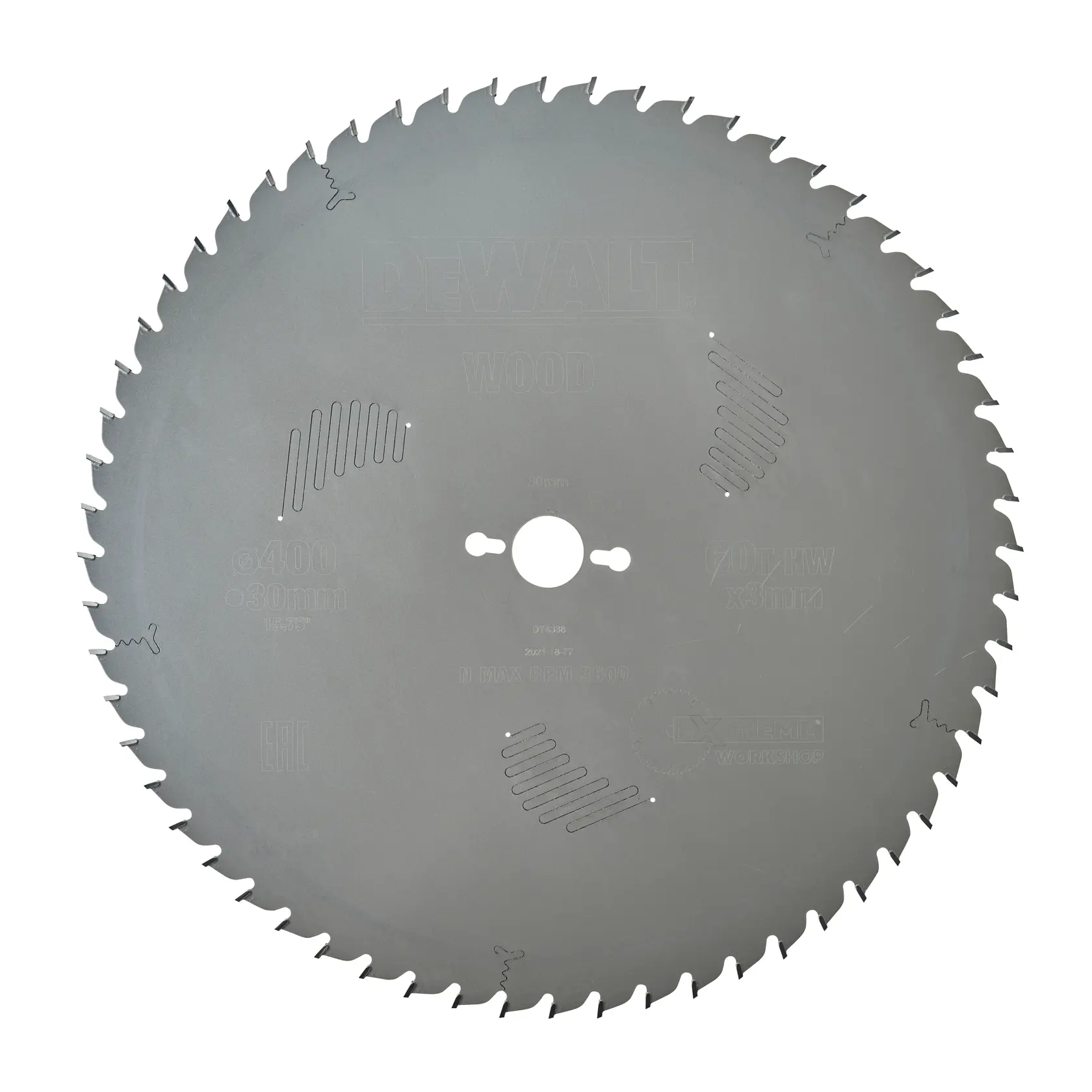 Circular saw blade for wood by DEWALT with 70 teeth, diameter 400mm, model DT4338.