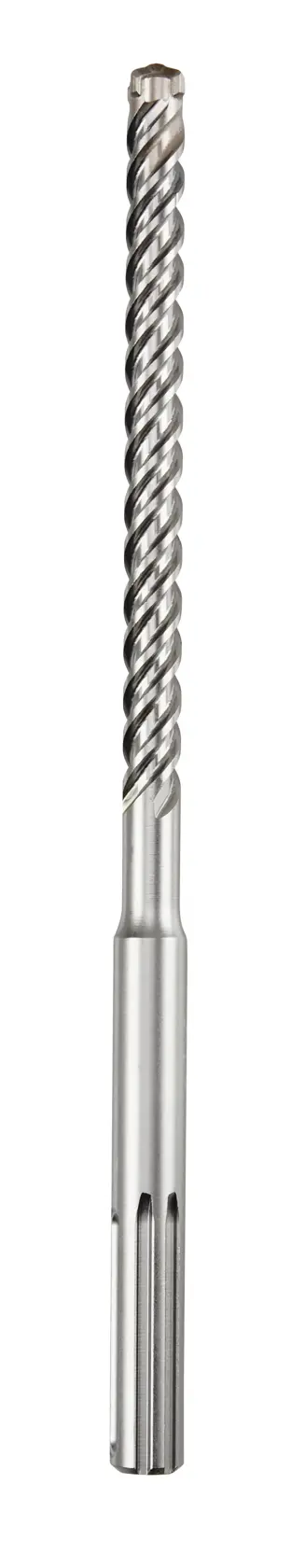 Metal SDS drill bit with spiral grooves, shown vertically on a white background.