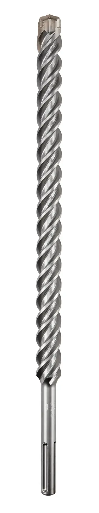 A single long, silver-colored spiral drill bit with a SDS shank, suitable for masonry and concrete drilling.