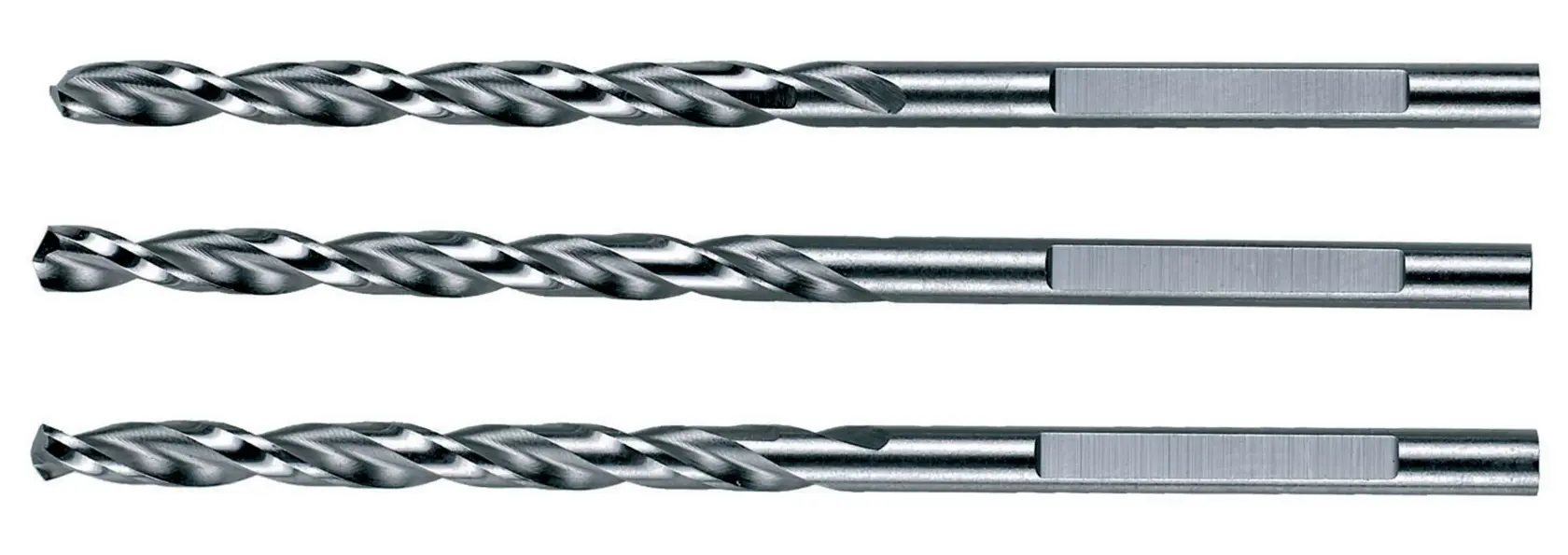 Three DEWALT metal drill bits with straight shanks, shown horizontally against a white background.