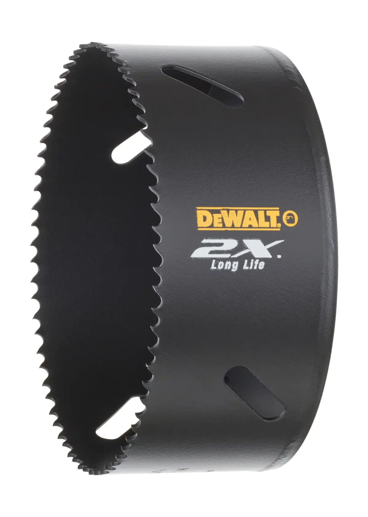 DEWALT DT8208L hole saw with sharp teeth, black finish and branding for long life durability.