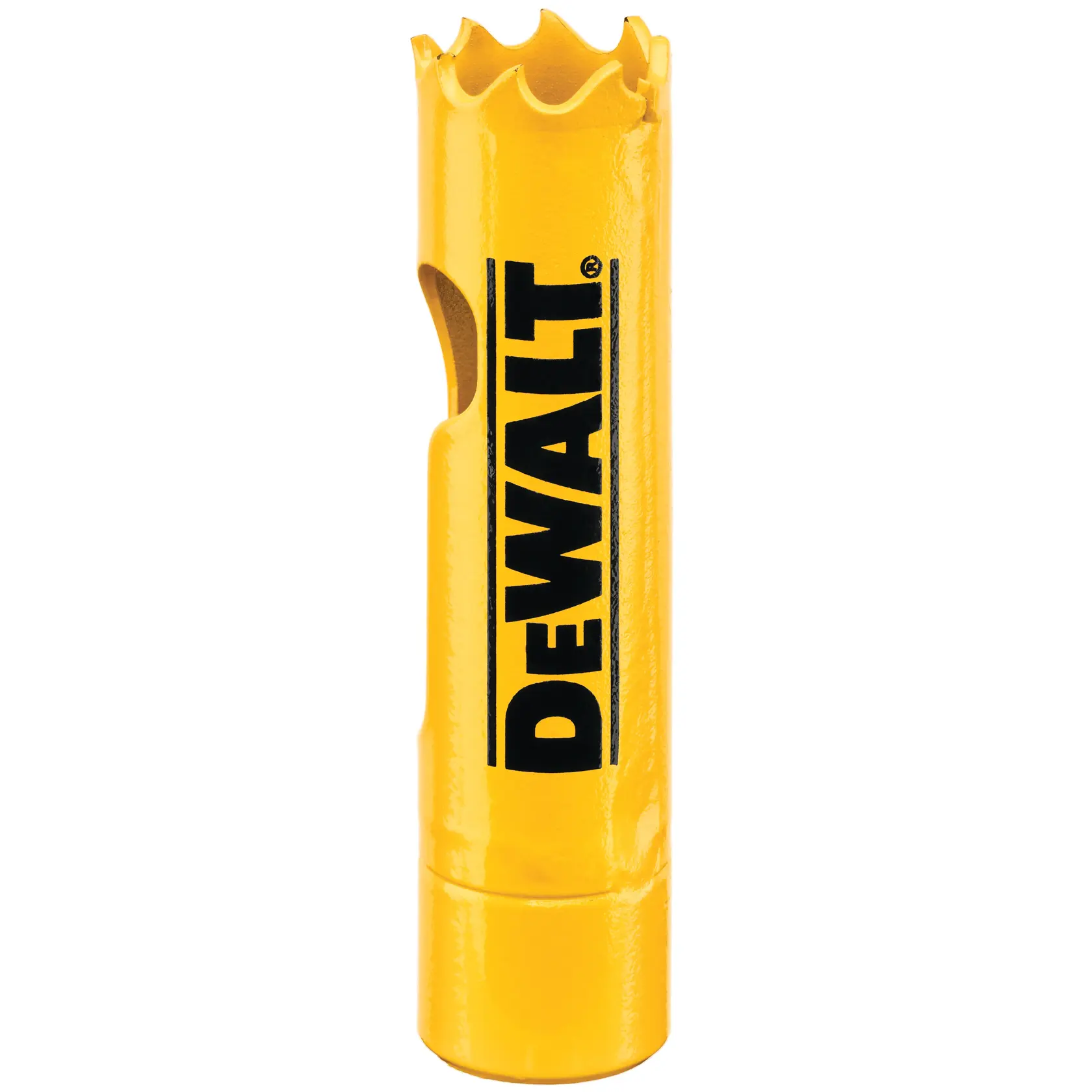 DEWALT gelbes Lochsäge-Werkzeug Fotografie, DT90297, DT90297-QZ, zylindrisch mit gezacktem Rand.