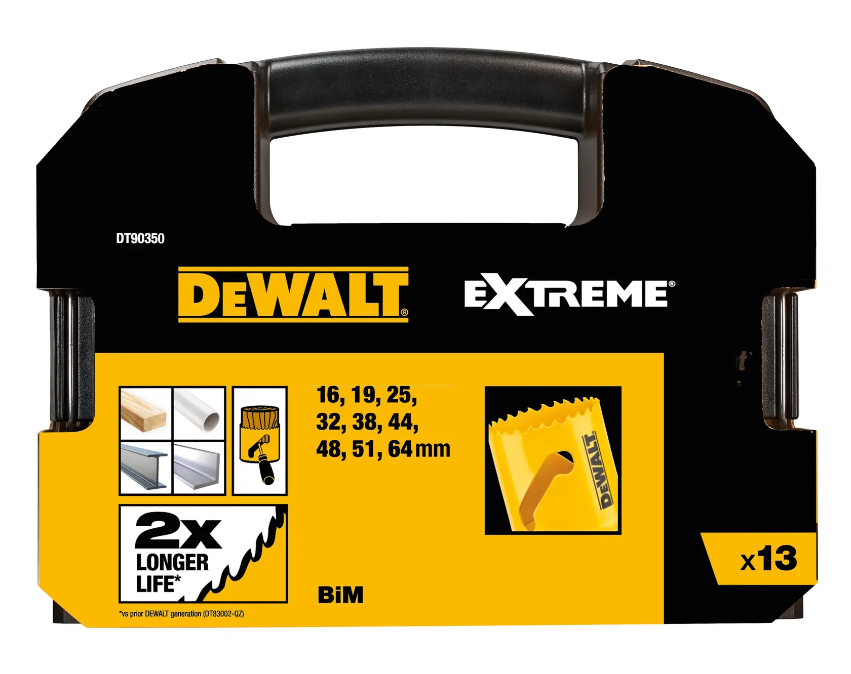 DEWALT DT90350, DT90350-QZ Extreme hole saw set in case, 13 pcs for multiple materials.