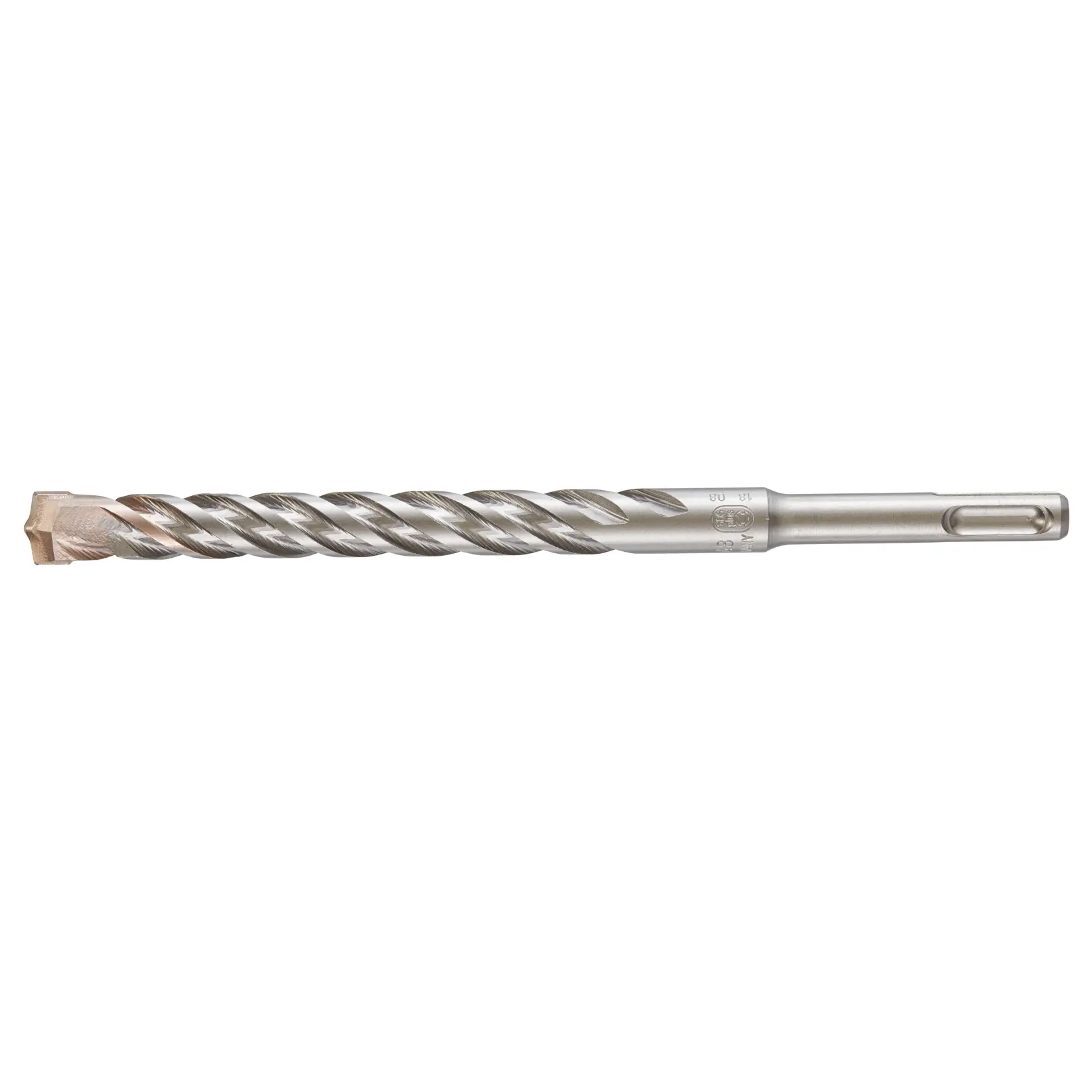 Broca de metal DEWALT DT9567 con estrías en espiral y punta de cincel sobre fondo blanco.