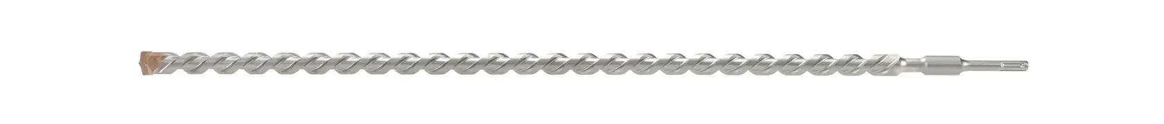 Long silver DEWALT drill bit with spiral design, suitable for masonry and concrete drilling tasks.