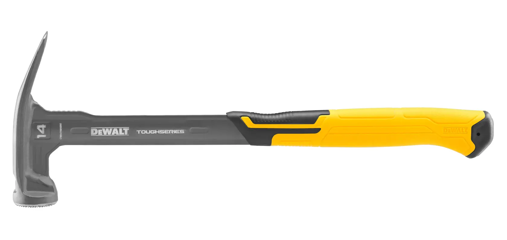 A DEWALT claw hammer with a black metal head and a yellow and black ergonomic handle.