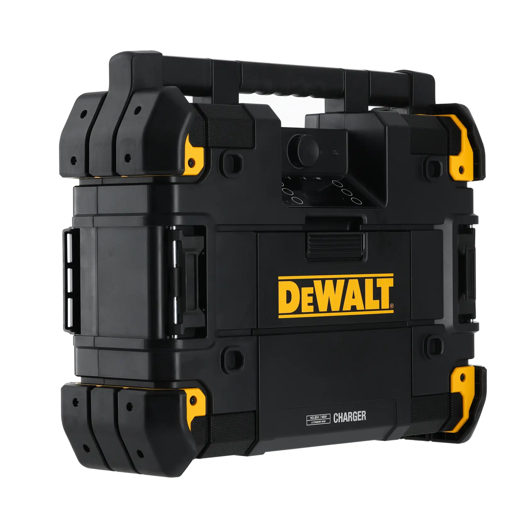 DEWALT DWST1-81078 portable black and yellow tool case with handle and charger function.